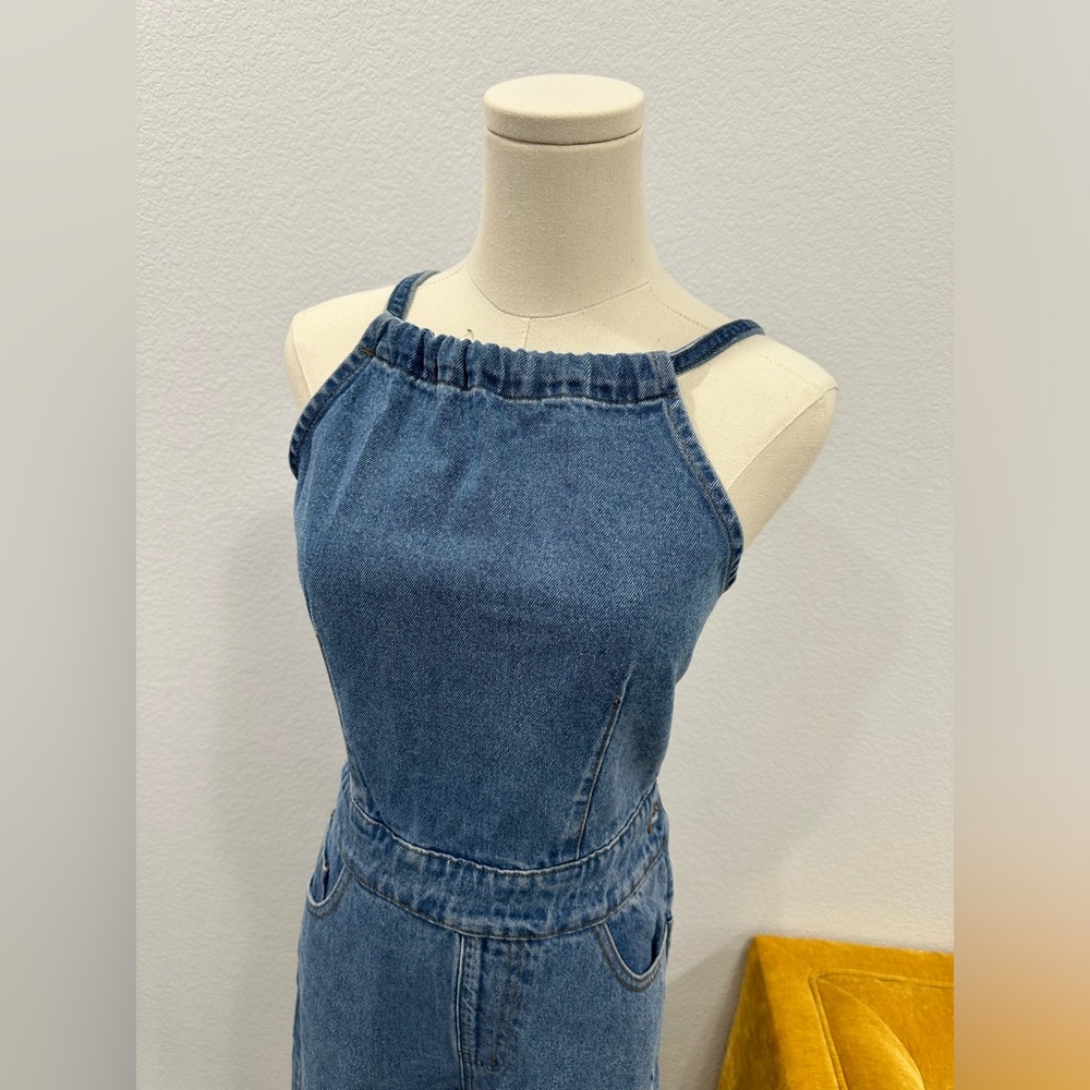 Fore Collection Denim Straight Leg Halter Jumpsuit - Picture 5 of 5